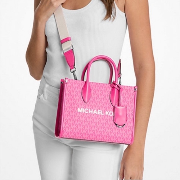 MICHAEL KORS MIRELLA SMALL SHOPPER TOTE CROSSBODY DRAGONFRUIT - Picture 3 of 12